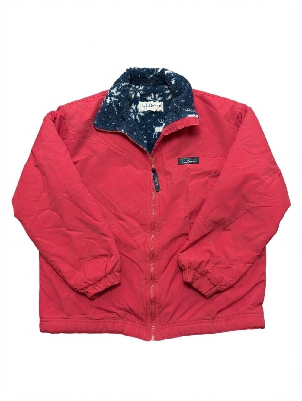 Vintage L.L. Bean Warm-Up Jacket Women's Petite Small Pink Blue Nordic Fleece US